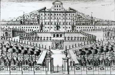 Zicht op de Villa Aldobrandini vanuit de tuin